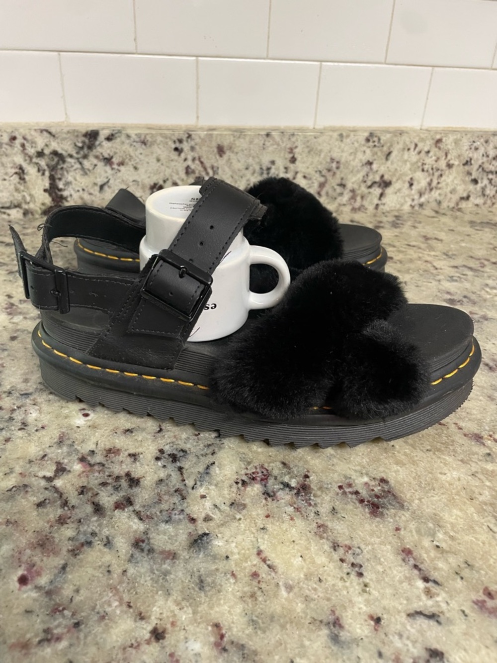 Dr. Martens Voss II Fluffy sandal shoes feat faux fur straps large 9
